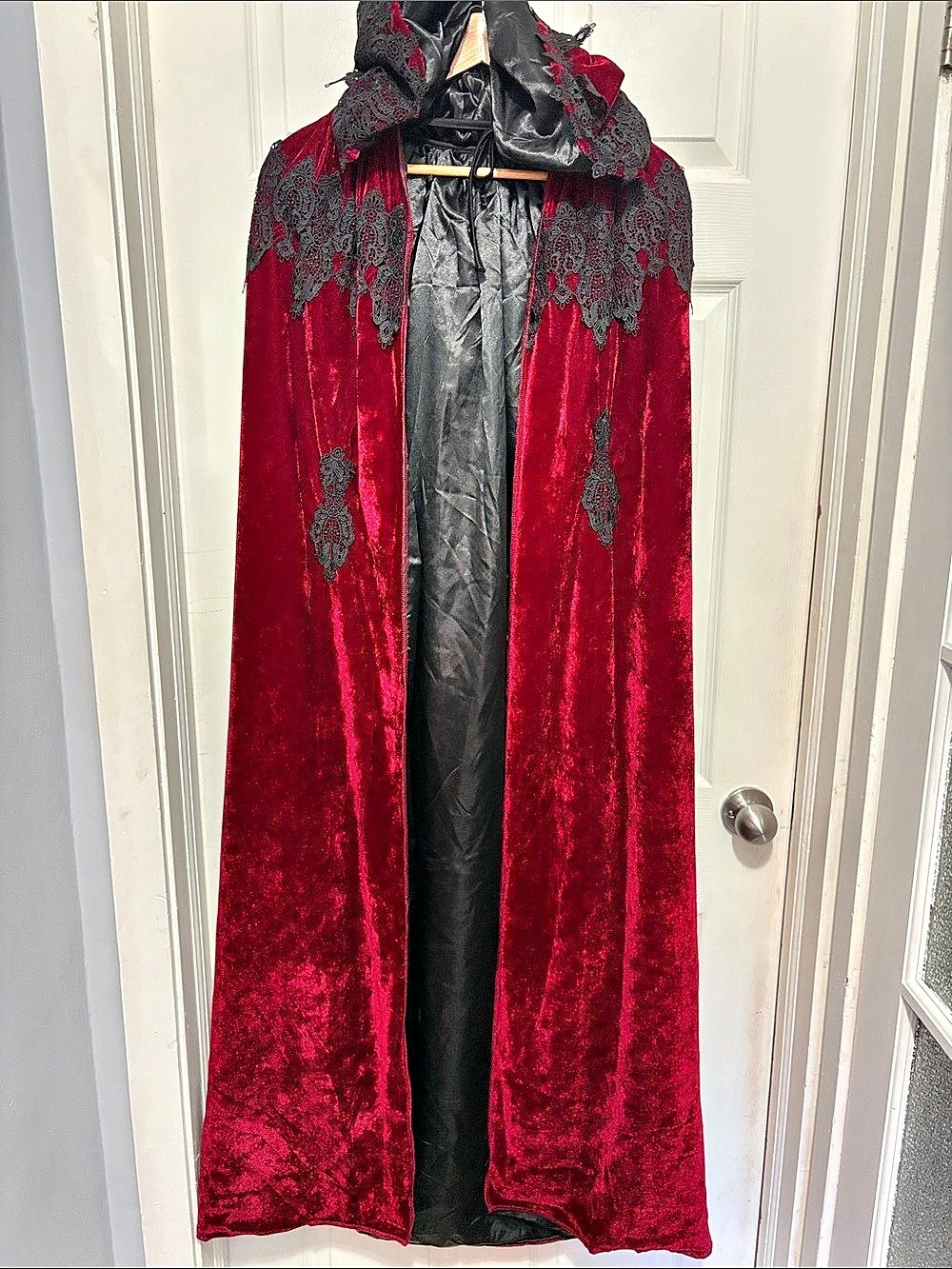 Maroon & Black Hooded Velvet Cape